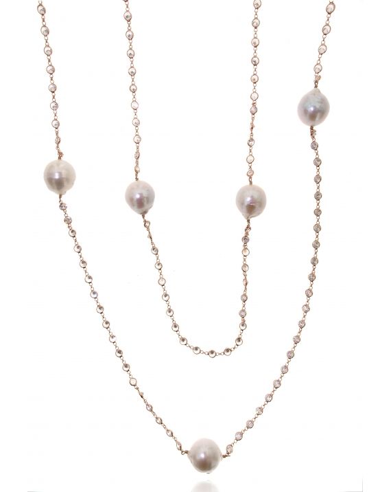 Sterling Silver Long Baroque Pearl Necklace