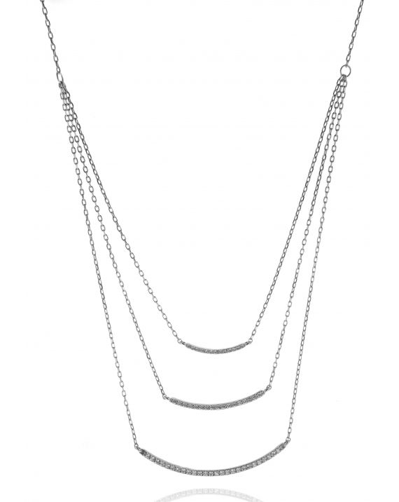 Sterling Silver Three Strand CZ bar Necklace