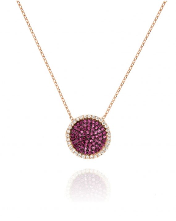Sterling Silver Rose Pave CZ Disc Necklace