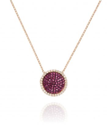 Sterling Silver Rose Pave CZ Disc Necklace