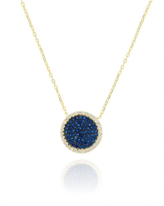 Sterling Silver Yellow Pave Disc CZ Necklace