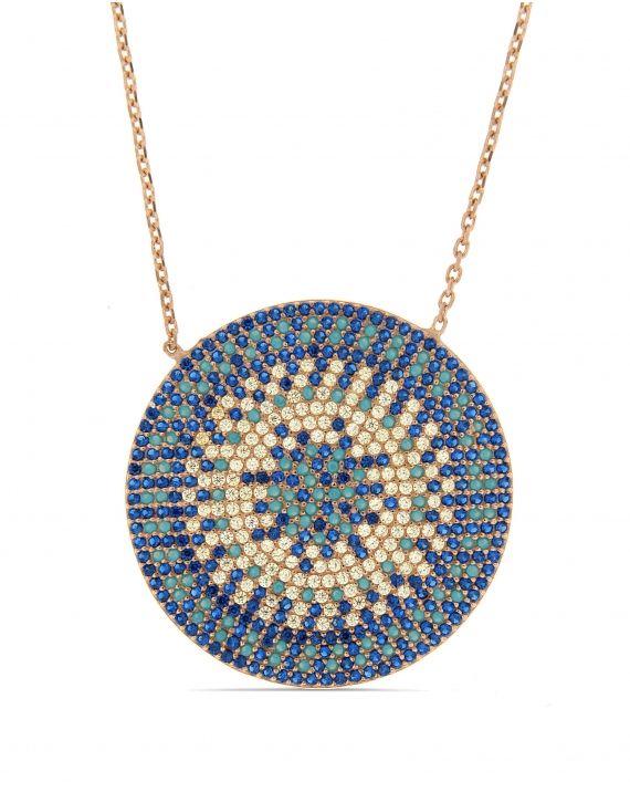 Sterling Silver Flat Turquoise Disc Necklace
