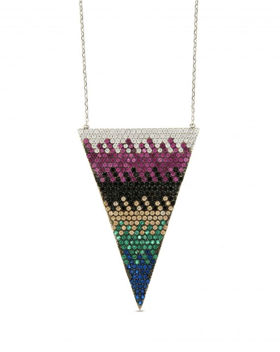 Sterling Silver Flat Multicolor CZ Triangle Neckace
