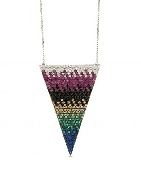 Flat Multicolor CZ Triangle Neckace