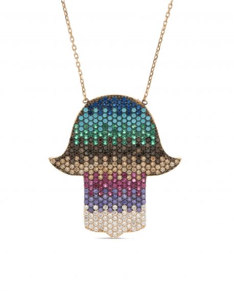 Multicolor CZ Hamsa Necklace