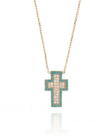 Sterling Silver Turquoise CZ Cross Necklace