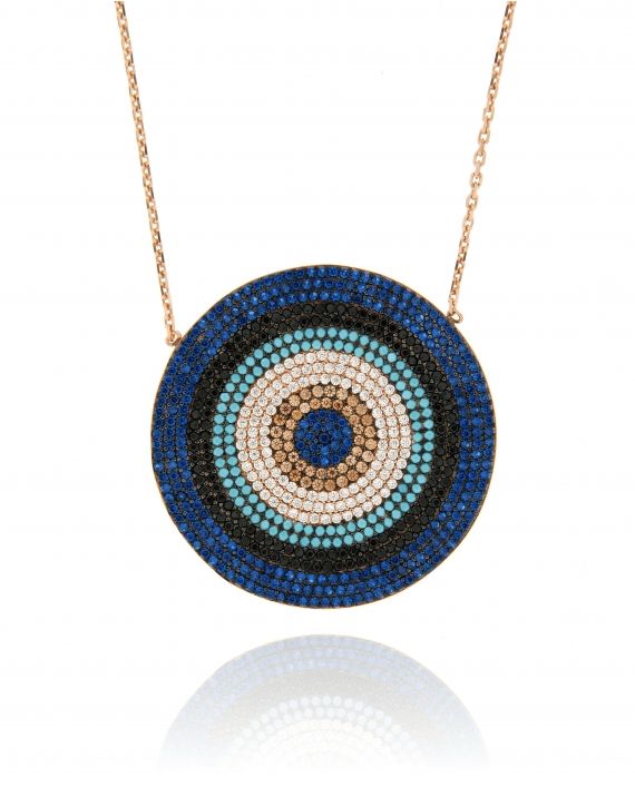 Sterling Silver Multicolor CZ Disc Necklace
