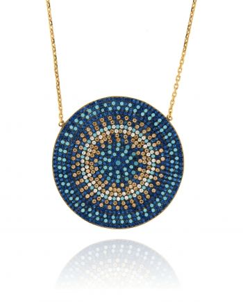 Sterling Silver Multicolor Flat Disc Necklace