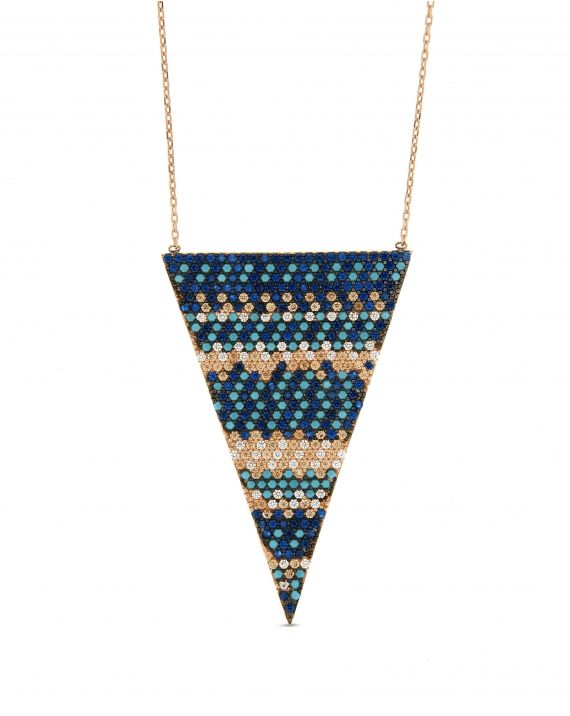 Sterling Silver Flat Multicolor Triangle Necklace