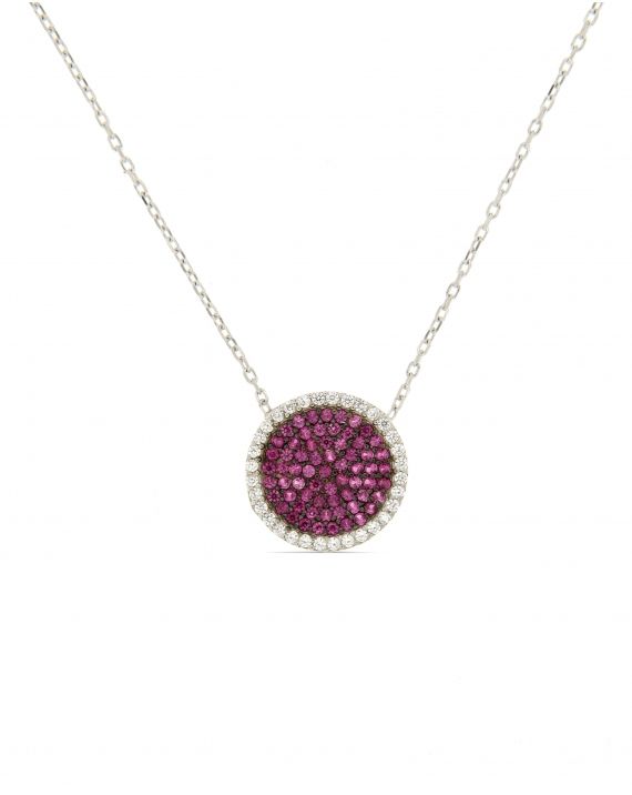 Sterling Silver White Pave Disc Necklace