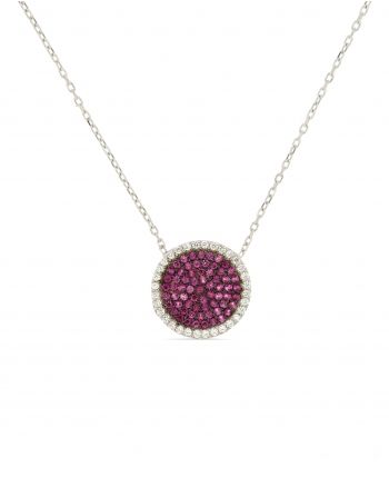 Sterling Silver White Pave Disc Necklace