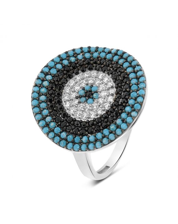 Sterling Silver Evil Eye Round Shape Ring
