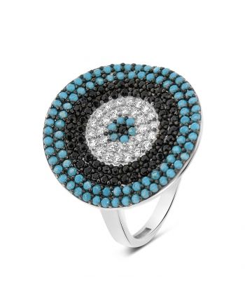 Sterling Silver Evil Eye Round Shape Ring