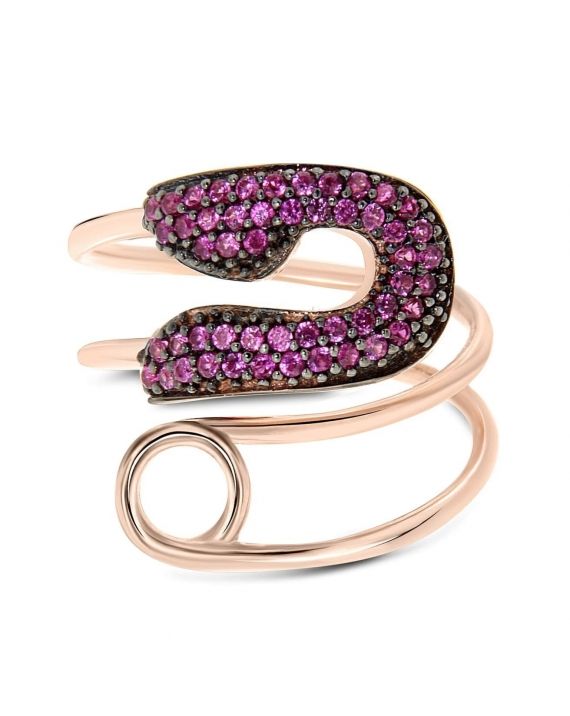 Sterling Silver Rose Safety Pin Ring