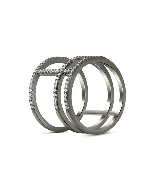Sterling Silver Three Bar CZ Black Ring