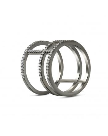 Sterling Silver Three Bar CZ Black Ring