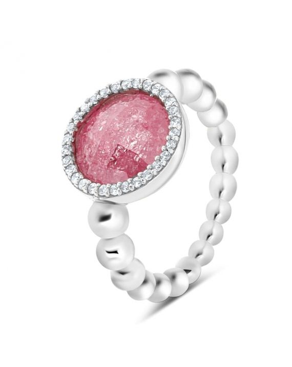 Sterling Silver Pink Beaded Ring