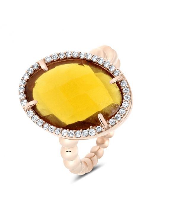 Sterling Silver Rose Citrine Beaded Ring