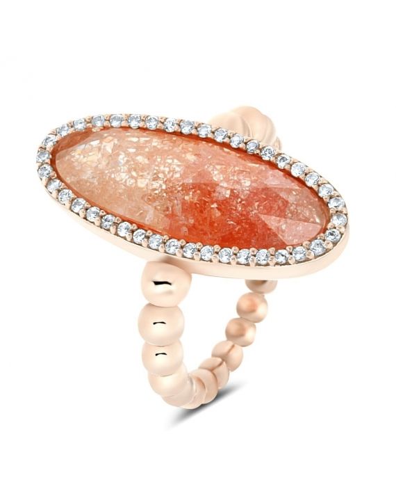 Sterling Silver Rose Coral Beaded Ring