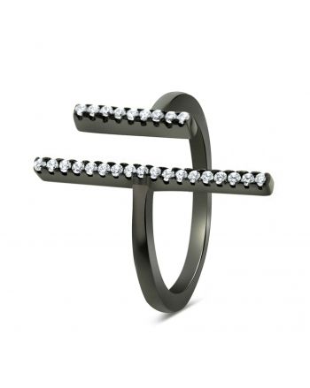 Sterling Silver Black Double Bar Ring