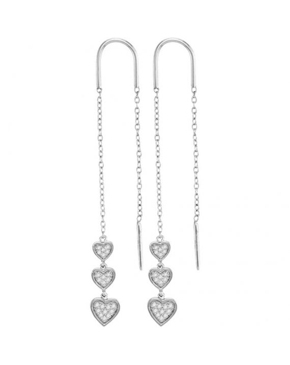 Triple Dangling Heart Threader Earrings in White Gold (.20ct)