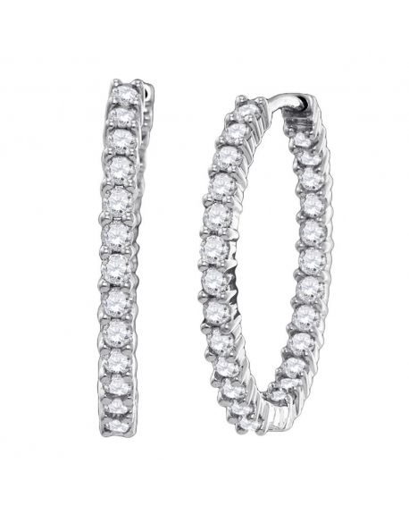 Diamond In-Out Hoop Earrings in 14k White Gold  (3.00ct)