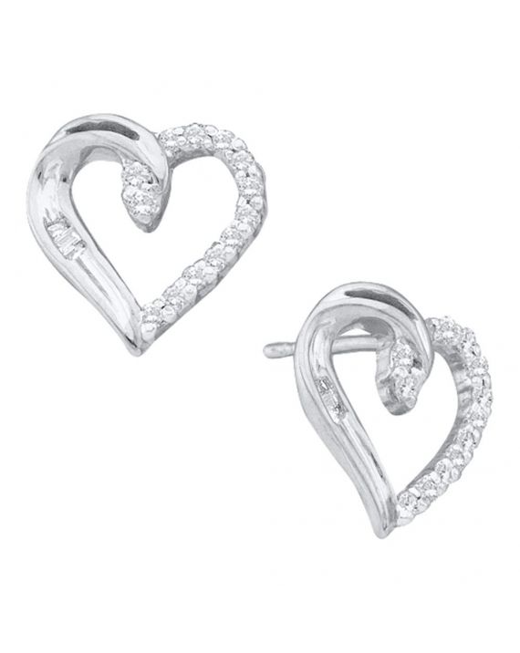 Diamond Heart Love Stud Earrings in 14k White Gold (.17ct)