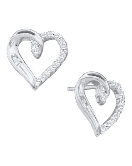 Diamond Heart Love Stud Earrings in 14k White Gold (.17ct)
