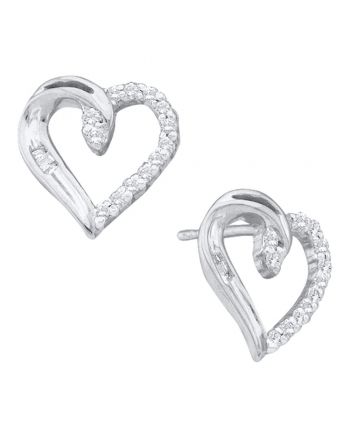 Diamond Heart Love Stud Earrings in 14k White Gold (.17ct)