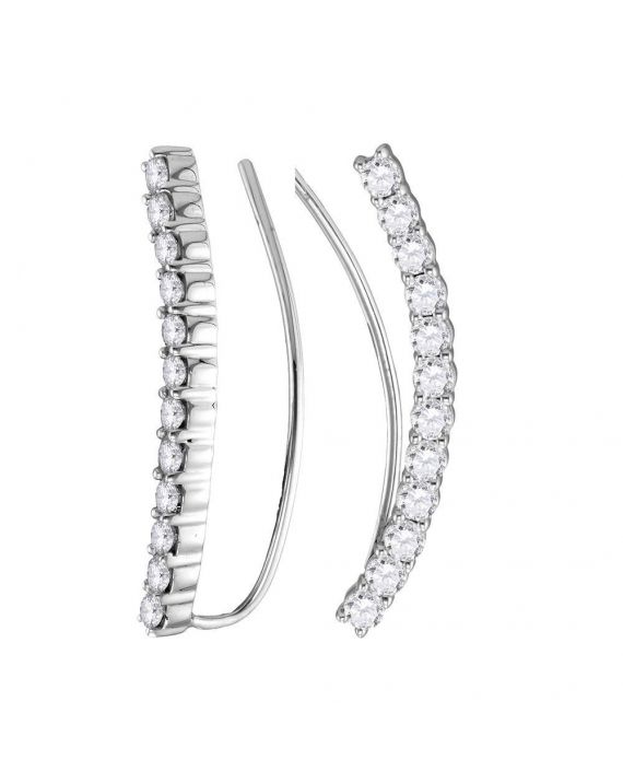 Curved Climber Earrings in 14k White Gold (1.00ct)
