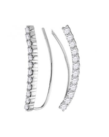 Curved Climber Earrings in 14k White Gold (1.00ct)