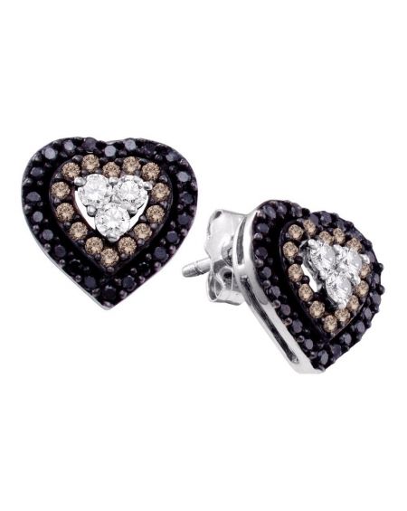 Diamond Heart Cluster Earrings in 14k White Gold (.50ct)