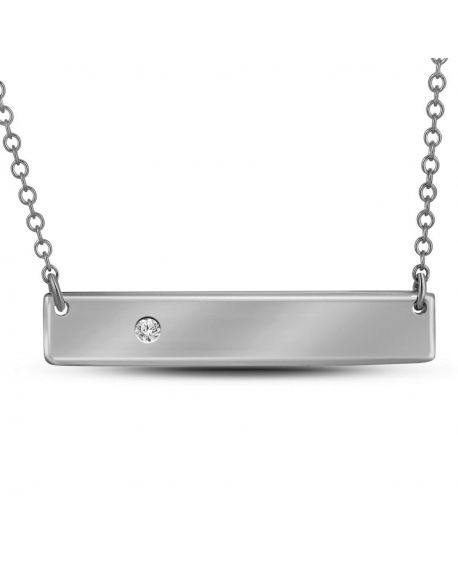 Diamond Rectangle Bar Necklace in 10k White Gold (.02ct)