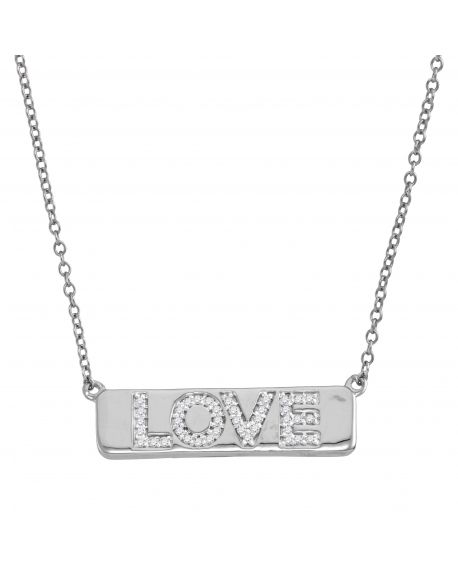 Diamond Love Bar Necklace in 10k White Gold (.13ct)