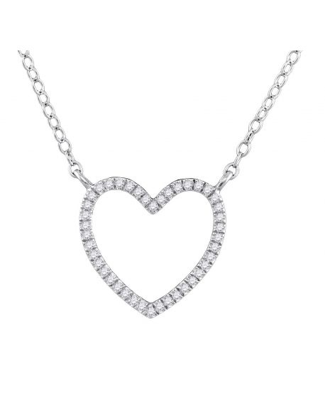 Diamond Open Heart Necklace in 10k White Gold (.10ct)