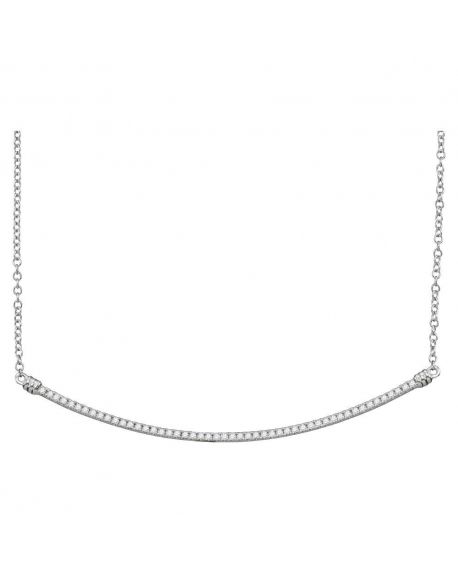 Diamond Curved Slender Bar Necklace in 10k White Gold (.25ct)