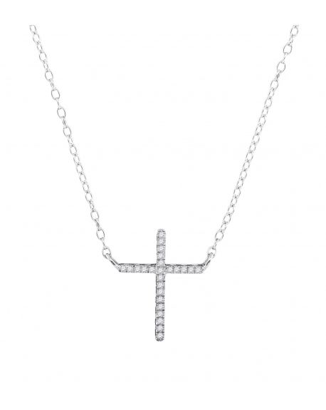 Diamond Cross Necklace in 10k White Gold (.08ct)