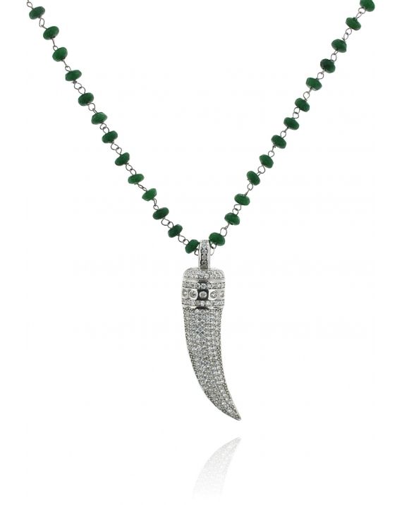 Sterling Silver Jade Horn Long Necklace