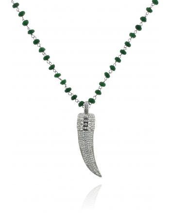 Sterling Silver Jade Horn Long Necklace