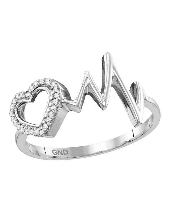 Sterling Silver Diamond Love Heartbeat Ring (.05ct)