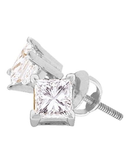 Princess Diamond Solitaire Stud Earrings in 14kt White Gold (1.00ct)