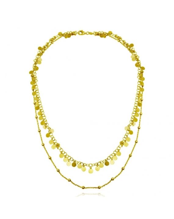 Sterling Silver Double Strand Dangling Discs Necklace