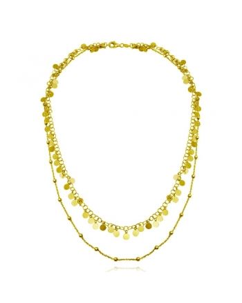 Sterling Silver Double Strand Dangling Discs Necklace