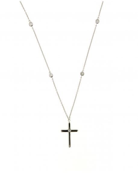 Diamond Cross Necklace in 18k White Gold