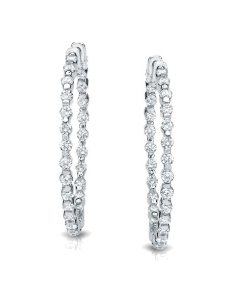 Shared Prong Round Diamond Hoop Earrings 14k White Gold