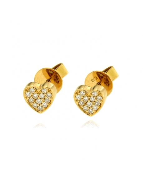 Diamond Heart Stud Earrings in 18k Yellow Gold