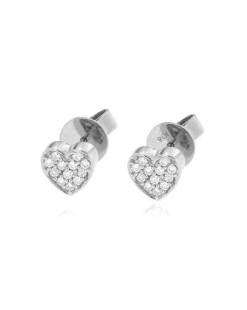 Diamond Heart Stud Earrings in 18k White Gold