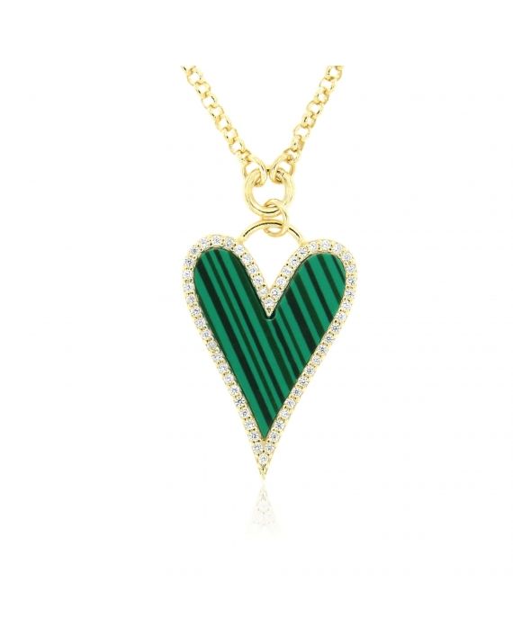 Malachite Heart Necklace on mother of pearl chain