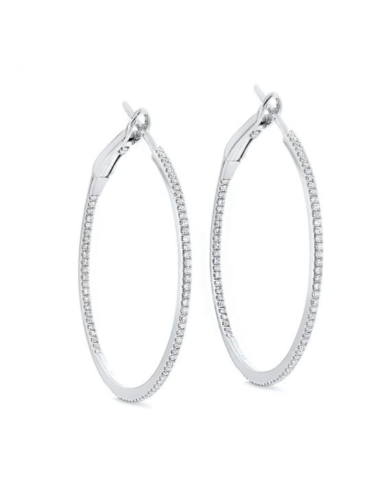 In/Out Diamond Hoops in 18k White Gold (0.34ct) - Diameter 1.5in